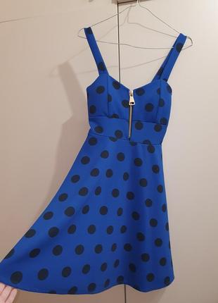 Сарафан платье сукня италия синего цвета в чёрный горох горошек