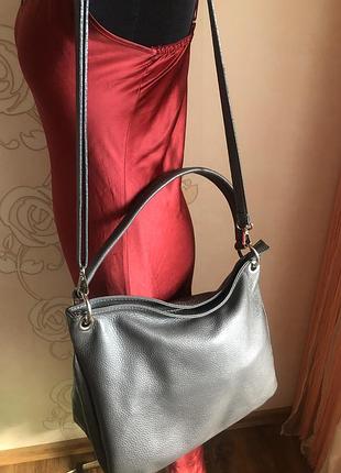 Італія! розкішна велика зручна шкіряна сумка, натуральна шкіра, мишачий колір