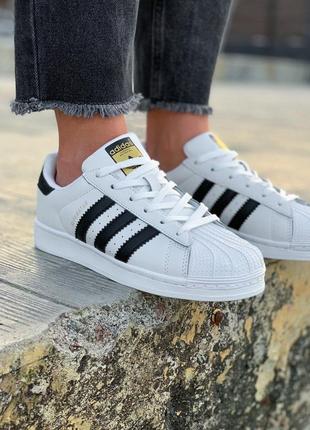 Adidas superstar белые/чёрные кроссовки адидас суперстар8 фото