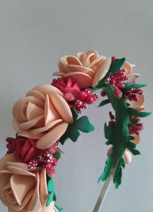 Нежный ободок с розами ручной работы2 фото