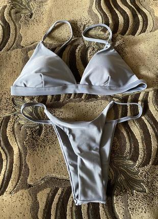 Качественный серый открытый купальник бикини шторки с поролоном раздельный xs s m l xl4 фото