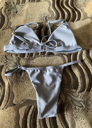 Качественный серый открытый купальник бикини шторки с поролоном раздельный xs s m l xl5 фото
