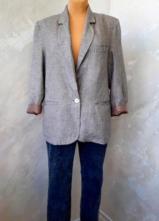 Франция  однобортный  льняной пиджак в принт утиной лапки3 фото