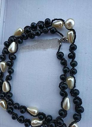 Кольє намисто чорне намисто з намистин з перлами