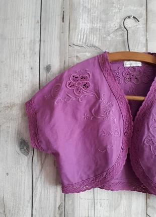 Льняная накидка болеро с вышивкой сиреневого цвета топ льняной р м