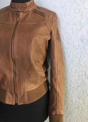 Asos куртка коричневая грубая кожа авиатор спортивная курточка под горло3 фото