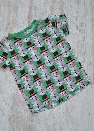 Новогодняя футболка со снеговиками на 9-12 мес