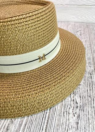 Солнцезащитная соломенная шляпа женская абажур бежевая2 фото