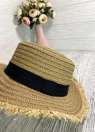 Солнцезащитная шляпа соломенная с бахромой бежевая2 фото