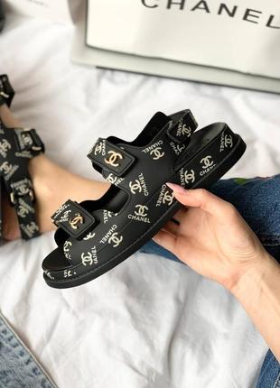В стиле chanel dad sandals black logo босоножки сандалии босоніжки жіночі сандалі