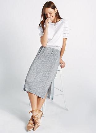Красивая нежная базовая легкая трикотажная миди юбка в мелкое плиссе2 фото