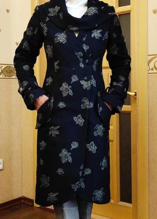 Пальто raslov демісезонне темно синє приталене