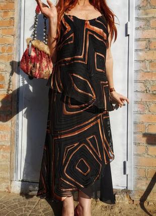 Винтажное ярусное платье рюши шифон сарафан длинное макси вечернее в атласные полоски3 фото