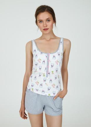 Женская хлопковая пижама белого цвета майка и шорты ellen lpk 4570/01/01