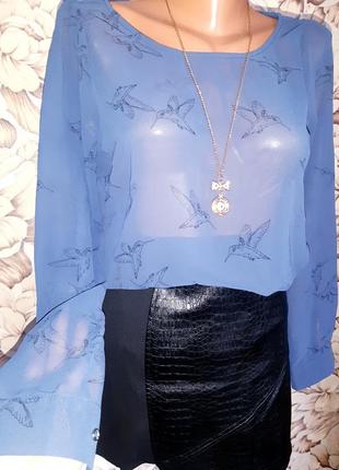 Шифонова блуза з колібрі🦜2 фото