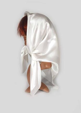 Натуральный  💯 100% шелк малберри шелковый однотонный белый платок хустка 90х90 новый топ1 фото