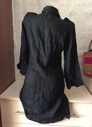 Лляне стильне чорне плаття з кишенями3 фото