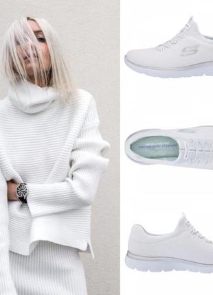 Потрясающие текстильные кроссовки американского бренда skechers summits white/silver4 фото