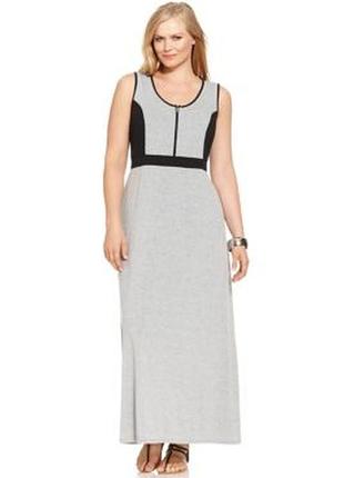 Длинное серое  платье с черными вставками (батал 3х) прямого кроя 58-62рр