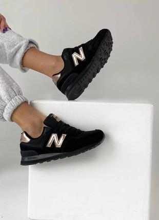 Жіночі кросівки new balance 574 black/gold logo