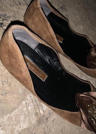 Балетки коричневые замшевые туфли3 фото