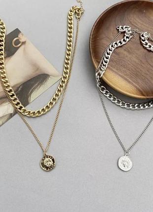 Новый хит цепочка двойная с монеткой чокер