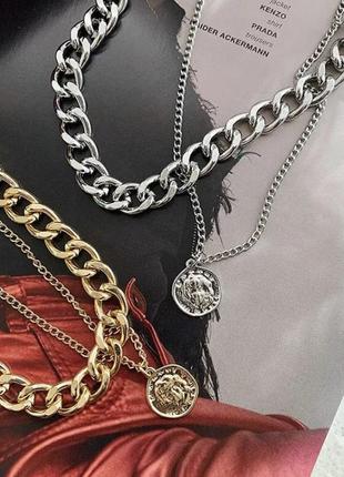 Новый хит цепочка двойная с монеткой чокер