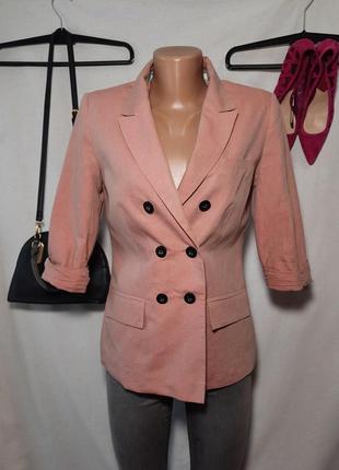 Двубортный, льняной летний пиджак/жакет с подвернутым рукавом от topshop