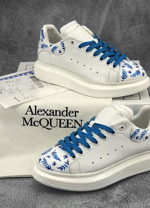 Женские кроссовки alexander mcqueen white/blue leaf