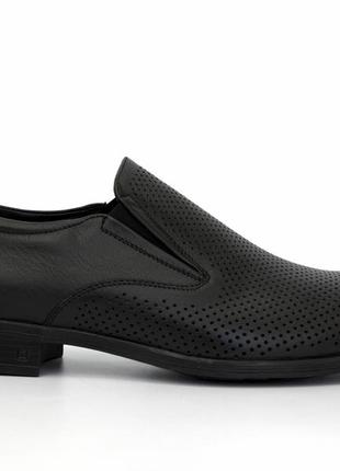 Лофери чоловічі туфлі шкіряні чорні з перфорацією на гумках взуття великий розмір7 фото