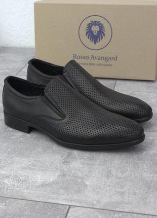 Лоферы мужские туфли кожаные черные с перфорацией на резинках обувь большой размер1 фото