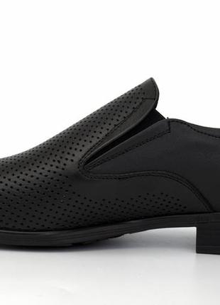 Лоферы мужские туфли кожаные черные с перфорацией на резинках обувь большой размер6 фото