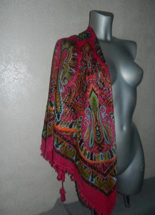 Индия яркий платок палантин шаль с кистями хлопок новый