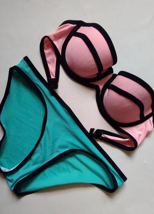 70в/65в-с рр 10 трендовый яркий розово-голубой купальник балконет на чашку в