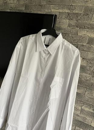 Белая хлопковая рубашка оверсайз на пуговицах с карманом asos7 фото