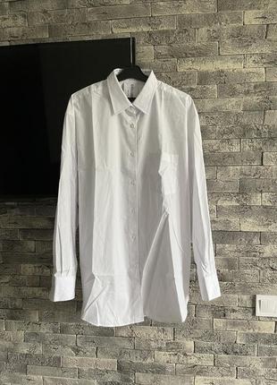 Белая хлопковая рубашка оверсайз на пуговицах с карманом asos6 фото
