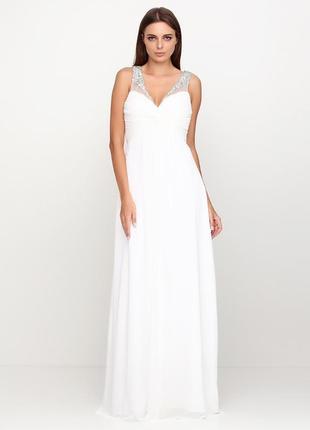 Платье вечернее  белый  серебристый с стеклярусом1 фото