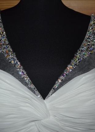 Платье вечернее  белый  серебристый с стеклярусом4 фото