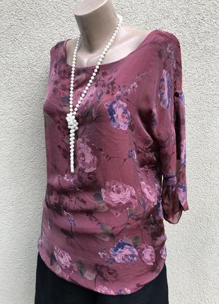 Бордо,марсала,шовк блуза,сорочка в квітковий принт,шовк+віскоза2 фото
