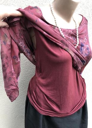 Бордо,марсала,шовк блуза,сорочка в квітковий принт,шовк+віскоза3 фото