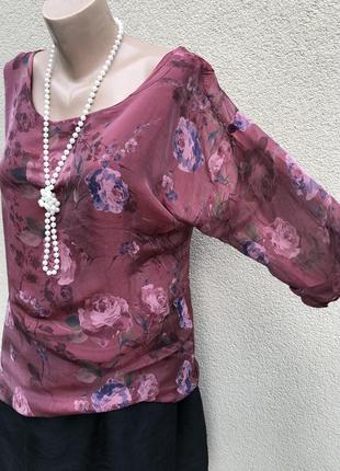 Бордо,марсала,шовк блуза,сорочка в квітковий принт,шовк+віскоза7 фото