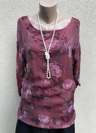 Бордо,марсала,шовк блуза,сорочка в квітковий принт,шовк+віскоза5 фото