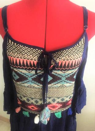 Вискозное платье бохо в этническом стиле с оголенными плечами на бретелях xs5 фото