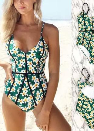 Сдельный цельный купальник монокини ромашки цветочный принт бикини 2021 пушап