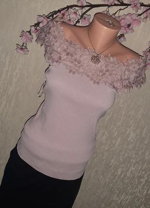 Пудровая блуза ажурная лодочкой🌸🌸🌸5 фото