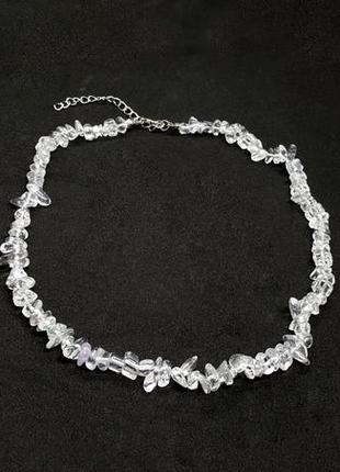 🔺✨🐰 изумительные бусы-колье натуральный прозрачный горный хрусталь крошка