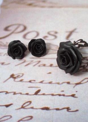 Чорні троянди кільце і сережки2 фото