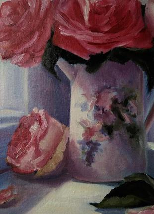 Картина маслом живопись цветы розы на окне