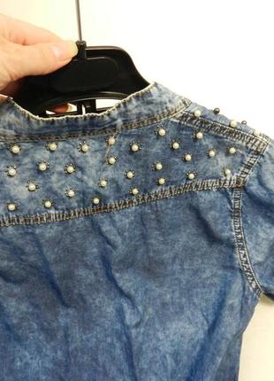 Літній джинсове сукню варенка з заклепками перлами4 фото