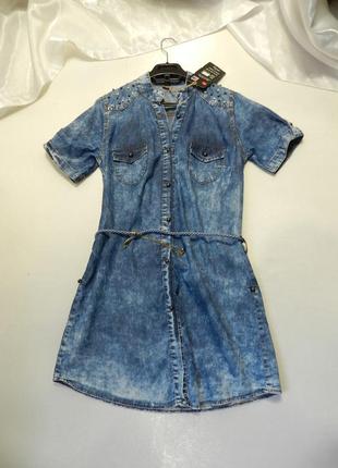 Літній джинсове сукню варенка з заклепками перлами1 фото